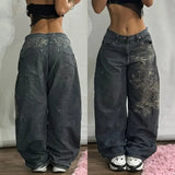 Tineit American New Fashion Oversized Printed Baggy Jeans Women Y2K Street Vintage Hip Hop Punk High Waist Casual Joker Wide Leg Pants