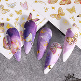 Tineit Bronzing Golden Butterfly Nails Manicure Stickers Metallic Line Flowers Bird Spring Theme DIY Charm Adhesive Sliders Decor LYSWT