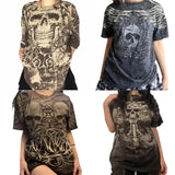 Tineit Punk Style Mall Goth Grunge Skull Graphic Tops Cyber Y2K T-Shirt Vintage Aesthetic Gothic Harajuku Pullovers Tees Women