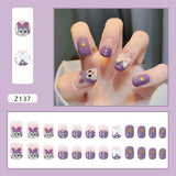 Tineit-Fall nails Christmas nails 24pcs Press on False Nails Set Cartoon Animal Decal Fake Nails Art  Full Cover Artificial Short Nail Tips With Wearing Tools