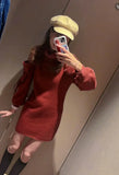 Tineit Lace-up Knitted Vestidos Long Sleeve Vestido New Turtleneck Dresses Japan Style Loose Dress 2025 Spring Autumn Ropa Mujer