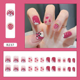 Tineit-Fall nails Christmas nails 24pcs Press on False Nails Set Cartoon Animal Decal Fake Nails Art  Full Cover Artificial Short Nail Tips With Wearing Tools