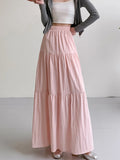 Tineit Women Skirt White High Waist A-line Long Skirt Female Spring Autumn Loose Casual Cake Skirts Korean Fashion Pleated Pink Faldas