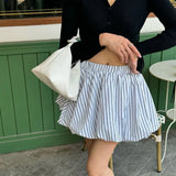 Tineit Stripe Fluffy High Waisted Skirt For Women Autumn New Irregular A-Line Ruched Waist Cinching Bud Mini Skirt Sweet Street