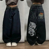 Tineit American New Heavy Blue Washed Baggy Jeans Y2K Street Vintage Harajuku Fashion Gothic High Waist Casual Wide-leg Pants Trousers