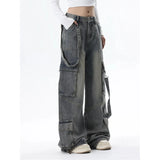 Tineit Women Baggy Cargo Jeans Vintage Oversize Cowboy Pants Harajuku High Waist Denim Trousers 90s Aesthetic Y2k 2000s Trashy Clothes