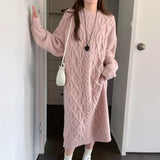 Tineit Twist Knitted Vestidos Winter Thicked Vestido Loose Long Sleeve Women 2025 Dresses Round Neck Dress Korean Lazy Style Clothing