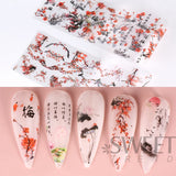 Tineit 10pcs Chinese Style Nail Art Foils Ink Painting Characters Cloud Crane Design Transfer Sliders New Year DIY Decor Stickers DXK12