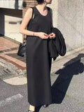 Tineit O-neck Sleeveless Vestidos Japan Style Casual Women 2025 Dress Loose Tank Vestido Summer Back Hollow Out Dresses Robes