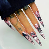 Tineit-Horror Manga Gothic Style Fake Nails Black White Anime Nail Art Press on Nails Nail Accessories Popular False Nails Nail Tips