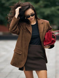 Tineit Retro Brown Lapel With Pocket Jacket Woman Fashion Buttons Long Sleeve Short Coat 2024 Female Autumn High Street Outwear