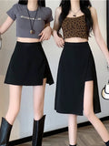 Tineit Summer Women Skirt Girls Preppy Style Irregular Skirts Ladies Aesthetic Chic A-Line Mini Skirt Casual Elastic Waist Long Faldas