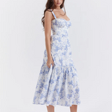 Tineit Blue Floral Layered Midi A-Line Dress