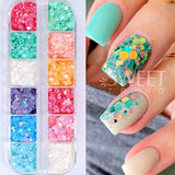 Tineit 12 Colors Chameleon Nail Glitter Sequins Mermaid Mirror Hexagon 3D Flakes Paillette Laser Spangles Polish Summer Manicure Tips