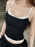 Tineit Tank Top Women Sexy Coquette Crop Tops Spicy Girls Lace Y2K Corset Ladies Hotsweet Fairycore Slim Aesthetic Black Ropa De Mujer