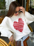 Black Friday Tineit Autumn Heart Knitted Sweater For Women Niche Loose Pullovers Long Sleeve Female Fashion Contrast Color Sweater Casual