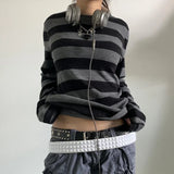 Tineit Autumn Casual Long Sleeve Pullovers Tops Korean Harajuku Grunge Striped Vintage T-shirt Women Y2K Aesthetic Retro Loose Tees