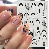 Tineit French Textured Lines Nail Art Stickers Simple Geometry Leaf Flower Adhesive Sliders Monogram Summer Manicure Decal LYSTZ130-137