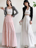 Tineit Women Skirt White High Waist A-line Long Skirt Female Spring Autumn Loose Casual Cake Skirts Korean Fashion Pleated Pink Faldas