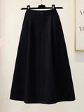 Tineit Woolen Maxi Skirt Women Korean Fashion High Waist Long Skirts Office Ladies Autumn Winter Vintage Casual Loose A-Line Skirts