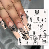 Tineit Black Silver Fairy Lace Butterflies Nail Art Stickers 3D Mirror Hollow Big Flying Papilio Decal Holographic Spring Manicure LYJO