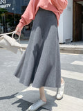 Tineit Knitted Long Skirts Women Autumn Winter Elegant Casual Loose Maxi Skirt Female Korean Fashion Solid High Waist Warm A-Line Skirt