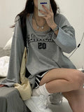 Tineit 2024 Fall Fashion Y2K Oversized Women T-Shirts Spring Long Sleeve Halter Letter Print Sweatshirt Ladies Casual Loose Harajuku Tops Two Pieces Set