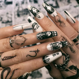 Tineit-Horror Manga Gothic Style Fake Nails Black White Anime Nail Art Press on Nails Nail Accessories Popular False Nails Nail Tips