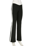 Tineit Fashionable Side Pocket Waistband Patchwork Pant Y2K Chic Aesthetic Skinny Elastic Waist Pant Casual Mid Waist Trousers