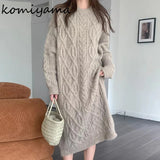 Tineit Twist Knitted Vestidos Winter Thicked Vestido Loose Long Sleeve Women 2025 Dresses Round Neck Dress Korean Lazy Style Clothing