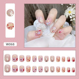 Tineit-Fall nails Christmas nails 24pcs Press on False Nails Set Cartoon Animal Decal Fake Nails Art  Full Cover Artificial Short Nail Tips With Wearing Tools