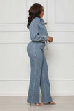 Tineit Pant Sets Draw String Turn Down Collar Denim Coat Tracksuit Single Breasted Jackets Wide Leg High Waist Jeans Loose Casual