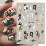 Tineit Abstract Black Gold Snake Nail Art Stickers 3D Laser Geometry Flowers Leaves Design Decals Holographic Wraps Decoration LYSW-SJ