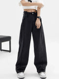 Tineit Baggy Vintage Jeans Women Y2k High Waist Harajuku Black Trousers Streetwear Straight Casual Loose Denim Wide Leg Pants