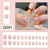 Tineit-Fall nails Barbie nails Christmas nails 24pcs Wearable Pink Press On Fake Nails Tips With Glue false nails design Butterfly Lovely Girl false nails With Wearing Tools