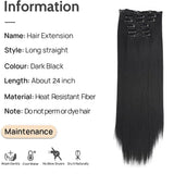 Tineit-Black Hair Extensions 24"/60cm 140g 6pcs/set Women Long Straight Synthetic Full Head Clip 16 Clips Ombre Heat Resistant Fiber