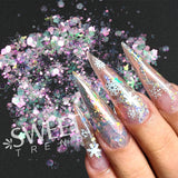 Tineit Iridescent Snowflakes Nail Glitter Sequins Mixed AB Chunky Paillette Winter Slices Spangles DIY Decoration Manicure Flakes LYS47