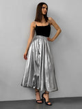 TARUXY Glossy High Waist Skirt For Women Balloon Skirt Autumn Fashion New Solid Long Skirt Female Loose Elastic Waist Streetwear