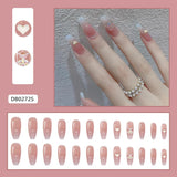 Tineit-Bow Gorgeous Unique Reusable Fake Nails Coffin Kawaii French Frosted Nail Art Press on Nails False Nails DIY Full Nail Tips