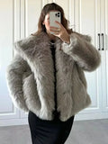 Black Friday Tineit Fashion Cropped Faux Fur Jacket Coat Women's Long Sleeve High Street Female Outerwear Chic Lapel Collar Thick Coat Winter