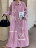 Tineit Embroidery Bow Vestidos Lace-up Tunic Long Sleeve Vestido Laple Neck Dresses Vintage Dress Spring Autumn 2025 New Ropa Mujer