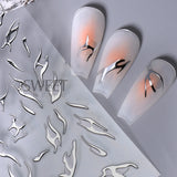 Tineit Metallic Silver Line Nail Manicure Stickers Metal Chrome Stripe Vine Flame Adhesive Decals Tape Swirl French Sliders Decor Foils