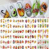 Tineit 12pcs Autumn Maple Leaf Nail Sticker Pumpkin Fall Nail Decals Mushroom Water Transfer Slider Nail Decoration Foils Accessories