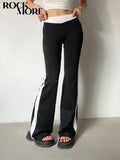 Tineit Fashionable Side Pocket Waistband Patchwork Pant Y2K Chic Aesthetic Skinny Elastic Waist Pant Casual Mid Waist Trousers