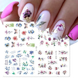 Tineit 4 In 1 Watercolor Flowers Leaf Charms Nail Stickers Simple Floral Abstract Design Sliders Foils Spring Manicure Watermark Tattoo