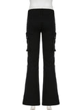 Tineit Women's Black Slim Skinny Y2K Flare Jeans Metal Zipper Decoration Lady Low-waisted Trousers Aesthetic Streetwear Pants