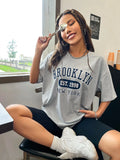 Tineit-Brooklyn EST.1998 NEW YORK City Printed T-Shirt Female Cotton Breathable Short Sleeve Summer High Quality Brand Streetwear Women