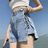 Tineit 2024 American New Summer Loose Denim Shorts Y2K High Street Fashion Trend Slim Ultra-high Waist Wide Leg A Jeans Zipper Shorts