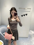 Tineit Kawaii Balletcore Sling Top Skinny Long Sleeve Fake Two-piece Set Sweet Girl Spring Autumn Korean Fashion Aesthetic Chic