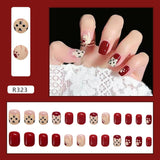 Tineit-Fall nails Christmas nails 24pcs Press on False Nails Set Cartoon Animal Decal Fake Nails Art  Full Cover Artificial Short Nail Tips With Wearing Tools